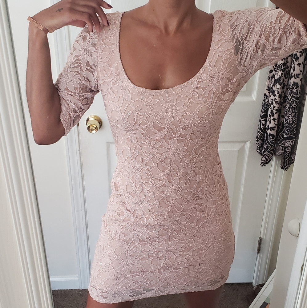 Textured Blush mini dress with keyhole back
